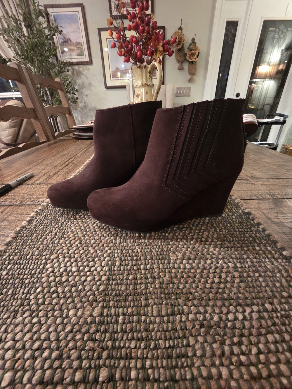 Sugar Brown Suede Wedge Ankle Boots